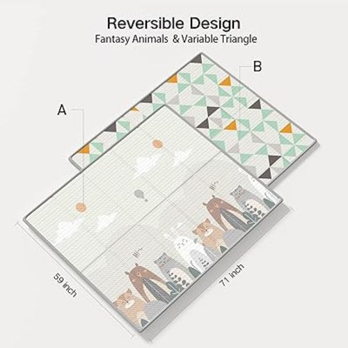 UANLAUO Foldable Baby Play Mat, Extra Large Waterproof Activity Playmats for Babies,Toddlers, Infants, Play & Tummy Time, Foam Baby Mat for Floor with Travel Bag (Triangle(71x59x0.4inch))