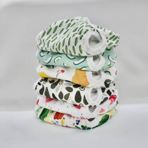 Set of 6 Fruits and Veggies Newborn Cloth Diapers with umbilical cord snaps