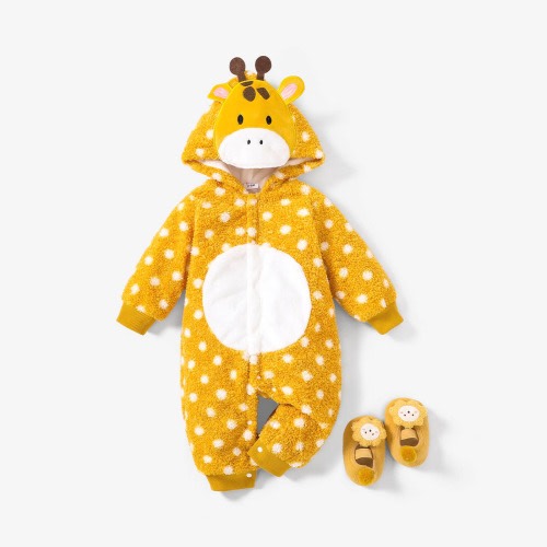 Baby Fuzzy Giraffe Hooded Jumpsuit / Gender Neutral