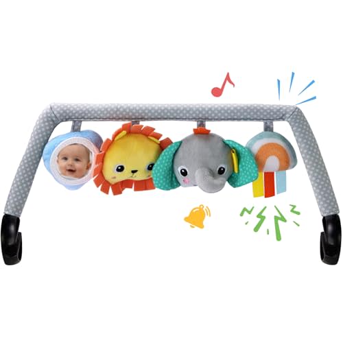 TinlyFinly Baby Bouncer Toy Bar Soft with 4 Hanging Sensory Toys Attachment, Compatible with Baby Bjorn Bouncer, with Mirror, Rattle, Crinkle Sound for Babies All Ages (Colorful Animals)