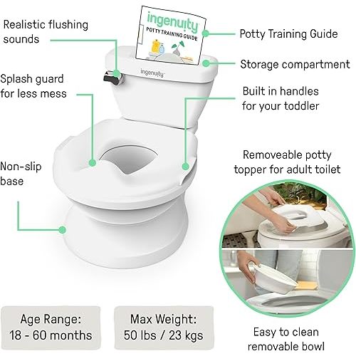 Summer Infant by Ingenuity My Size Potty Pro in White, Toddler Potty Training Toilet, Lifelike Flushing Sound, for Ages 18 Months+, Up to 50 Pounds
