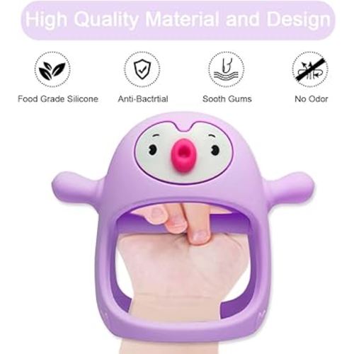 Smily Mia Smily Mia Penguin Teethers, Silicone TeethingToys for Babies 0-6Months, Baby Teethers for 3-6Months, Hand Teether for Infants, Pacifiers for New Born,Light Purple