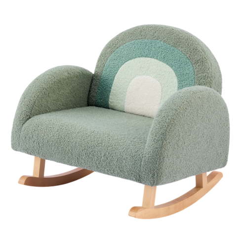 Matladin Kids Rocking Chair, Rainbow Teddy Fleece Toddler Rocking Chair with Solid Wood Legs, Kids Furniture Sofa with Anti-Tip Design for Bedroom