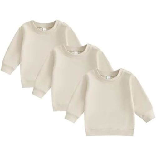 3 Pack Toddler Baby Boy Girl Long Sleeve Crewneck Pullover Sweatshirt Sweater Outfits Solid Color Casual Clothes