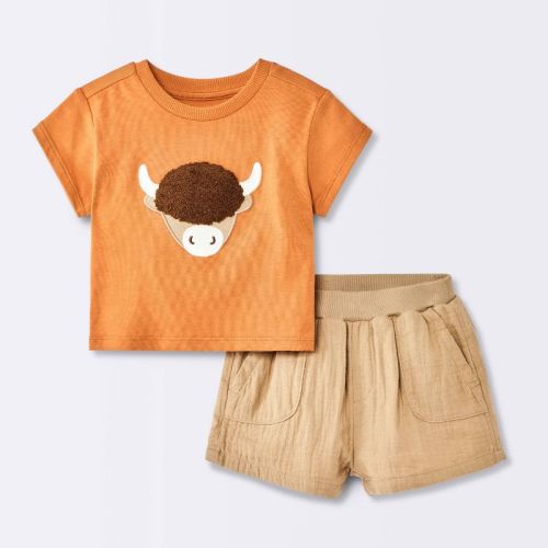 Baby Boys' Highland Cow T-Shirt and Shorts Set - Cloud Island™ Orange 6-9M