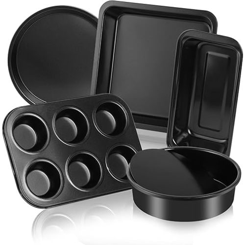 5-Piece Nonstick Baking Pan Set – Heavy Duty Carbon Steel Muffin, Cake, Loaf & Cookie Pans – Easy Clean Bakeware for Oven, Kitchen Essentials for New Home & Apartment