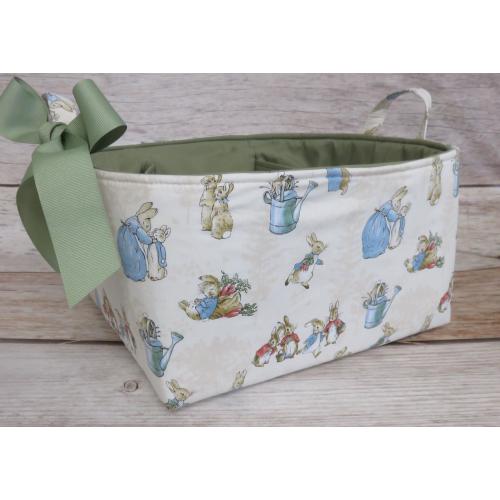 Tale of Peter Rabbit Main Cream Fabric  - XLarge Diaper Caddy - Organizer Bin Basket  2 Dividers - Nursery Decor