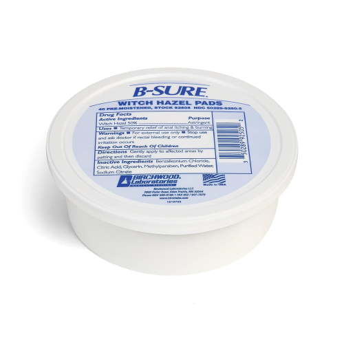 Birchwood Labs 92505 B-Sure Witch Hazel Pads (Tub of 40 pads)