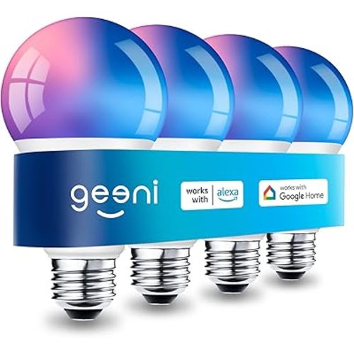 Geeni Prisma Plus 800 Dimmable Smart Light Bulbs with 2.4 GHz Wi-Fi Connectivity – Color-Changing & Tunable White, A19 LED Smart Bulb – Works with Alexa & Google, 4-Pack