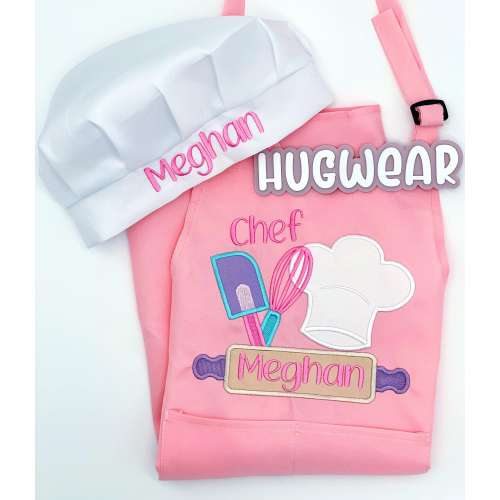 Embroidered Custom Kids Chef Apron: Personalized with Name and & Chef Hat Design
