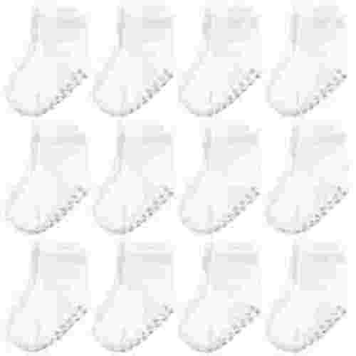 Touched by Nature Baby and Toddler Organic Cotton Blend Socks with Non-Skid Gripper for Fall Resistance, White, 4-6 Toddler