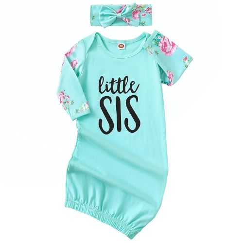 AMAWMW Newborn Baby Girl Little Sister Sleeper Gown Stripe Long Sleeve Nightgown Pajamas Gifts Stuff Essential Outfit