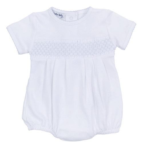 Essentials Solid Smocked Bubble - White Blue – Magnolia Baby