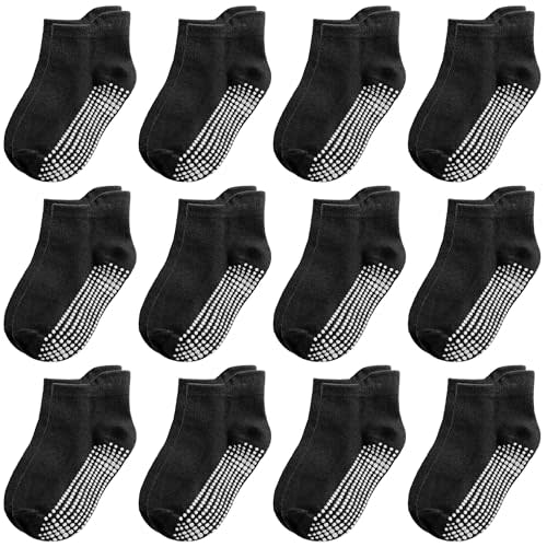 Tphon Non Slip Toddler Socks 12 Pairs Kids Grip Sock for Boys Girls Baby Ankle Socks with Gripper for 0-7 Year Children