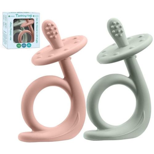 Baby Teething Toys, Silicone Baby Teether Baby Chew Toys Freezer Safe BPA Free, Soothe Babies Gums Teething Rose Quartz/Lite Green