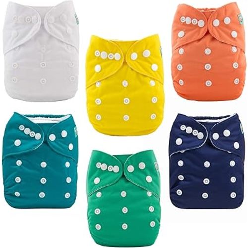 ALVABABY Baby Cloth Diaper 6 Pack with 12 Inserts One Size Cloth Diaper Covers Adjustable Washable Reusable for Baby Girls and Boys