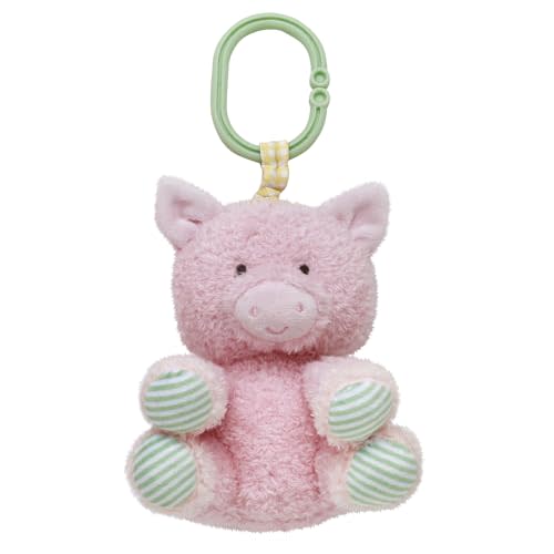 Baby Starters Magic Years Pig Chime Toy with Pull and Jiggle Vibration Feature and Travel Hook, Farm Theme, Pink, 8 inch with Hook