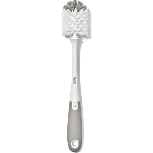 OXO Tot Baby Bottle Brush with Nipple Cleaner, Gray, Soft Bristle Touch, Ideal for Glass Baby Bottle