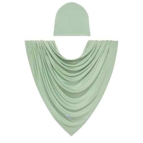 Posh Peanut Baby Swaddle Blanket & Beanie - Matching Newborn Swaddle Set, Doubles As Receiving Blanket or Nursing Cover (Sage)