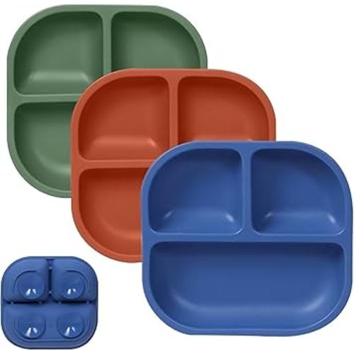 BABELIO Powerful Suction Plates for Baby & Toddler, 100% Food Grade Silicone, Divided, BPA Free, Microwave & Dishwasher Safe