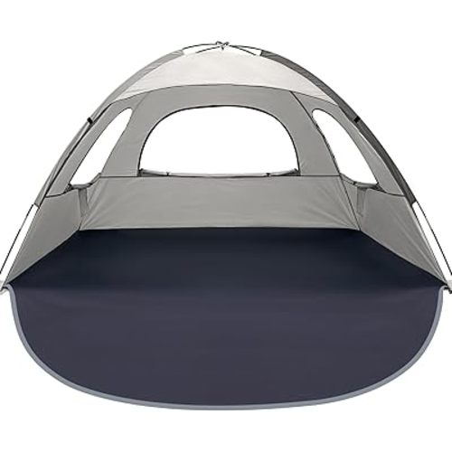 WhiteFang Beach Tent Anti-UV Portable Sun Shade Shelter for 3/4/6/8 Person, Extendable Floor with 3 Ventilating Mesh Windows Plus Carrying Bag, Stakes and Guy Lines