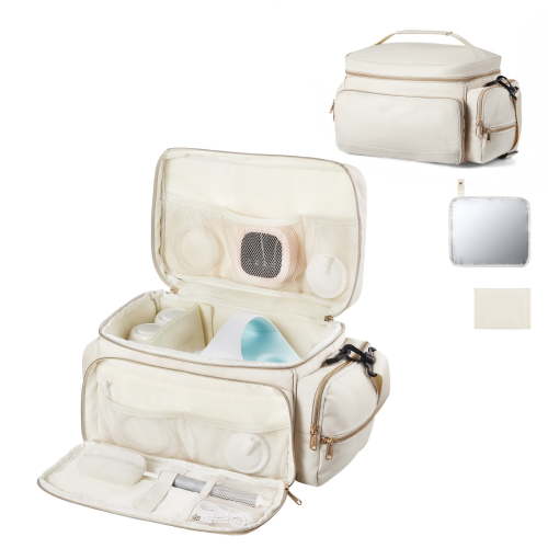 KFFKFF Breast Pump Bag with Waterproof Mat, Compatible with S1/S2, Storage for Pumping Supplies and Milk, Portable Carrying Case for Work, Travel, and Daily Use, Beige