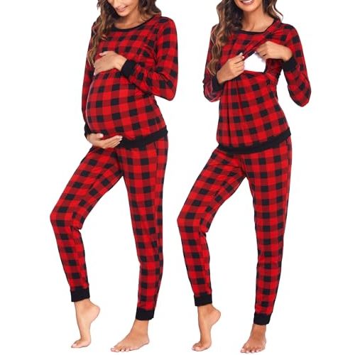 Ekouaer Nursing Pajama Set Long Sleeve Maternity Clothes Labor Pregnancy Pjs Breastfeeding Thermal Underwear Sleepwear