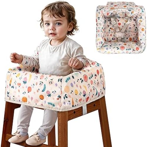 High Chair Cover for Baby Restaurant: Sprouterie Baby High Chair Covers Padded Stain and Slip Resistant Portable for Restaurant Highchair with Safety Harness Waterproof for Outdoor Indoor Eating White