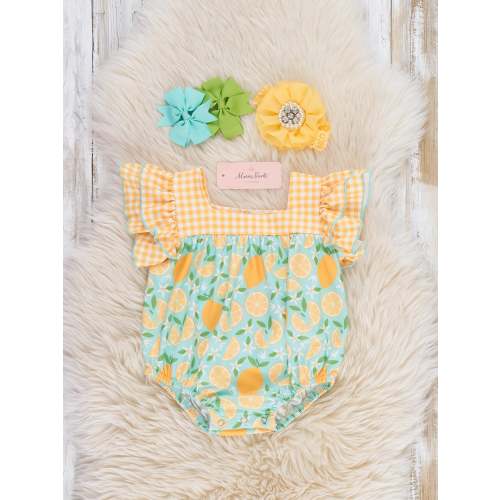 Sunny Lemon Plaid Ruffle Bubble Romper