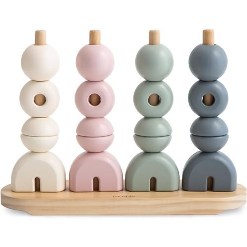 mushie Wooden Multi Shape Stacker | for Kids 3 Years+ | Preschool Educational & Toddler Montessori Toys (Original)