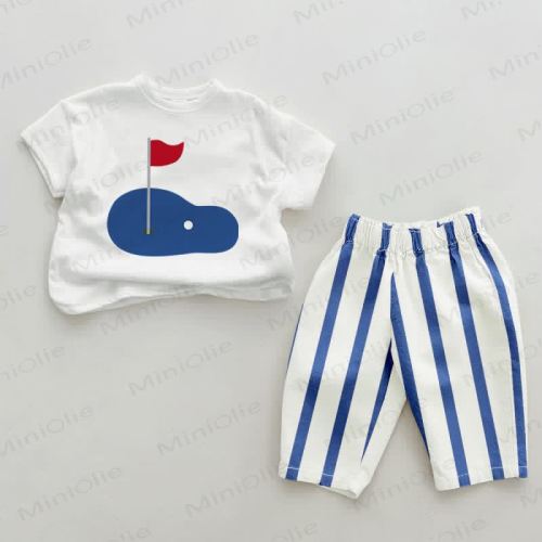 Baby Golf Course Blue Vertical Striped 2-piece Set