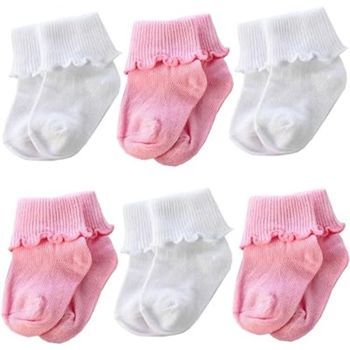 6 &12 Pairs Infant Toddler Baby Kids Turn Cuff Ruffle Cotton Socks