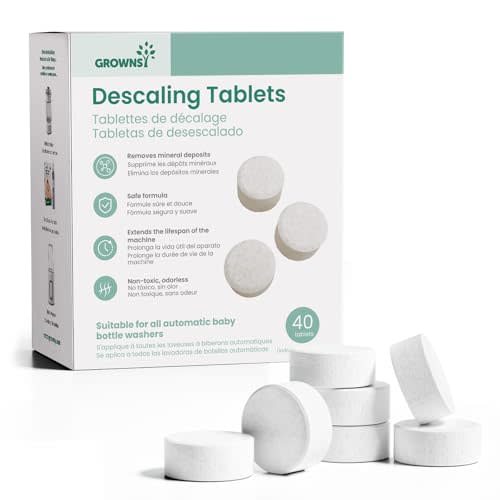 GROWNSY Descaling Tablets for Bottle Washers, 40 Count Descaler Tablets to Remove Limescale & Mineral Buildup, Compatible with Momcozy and Baby Brezza Baby Bottle Washer