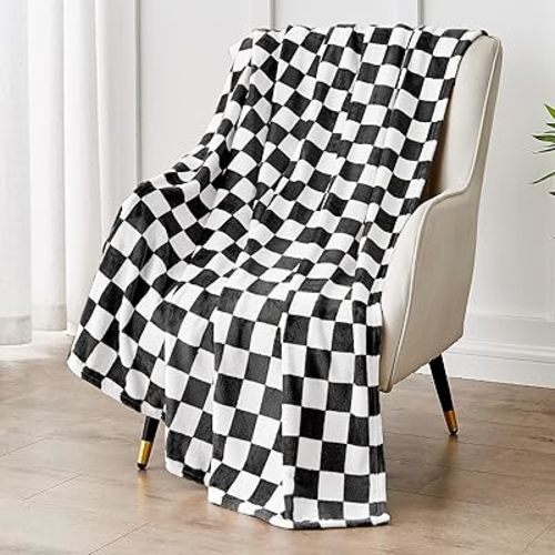 Checkered Blanket Flannel Throw Blankets Checkered Grid Print Gingham Pattern 50x60 Inch Black