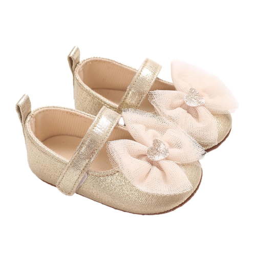 hengsof Infant Girls Soft Sole First Walking Shoes with Adorable Bow, Breathable Non Slip Crib Shoes for Babies 0-12 Months, Spring Fall Baby Girl Princess Shoes
