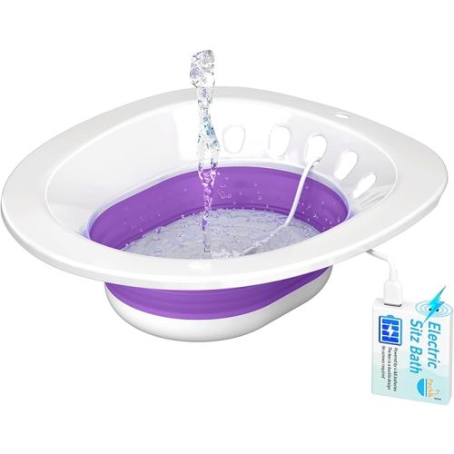 Pochik Electric Sitz Bath, Sitz Bath for Toilet Seat, Hemorrhoids and Postpartum Care Tub, Sits Bath Kit for Women, Automatic Flushing, Collapsible, Unisex - Purple
