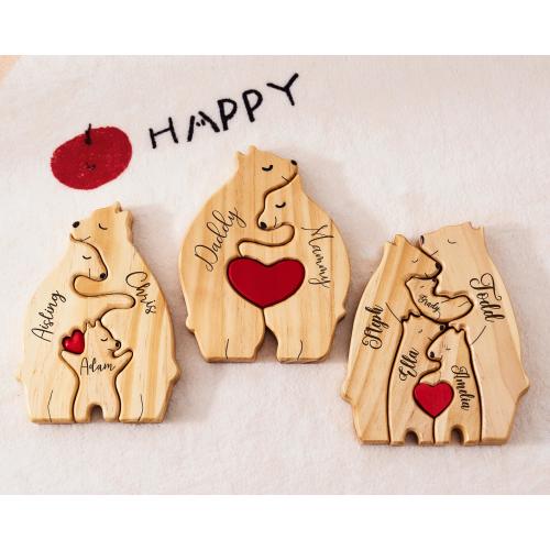 Personalized Wooden Bear Family Puzzle Gift For Her,Engraved Family Name Puzzle,Parents Baby Puzzle Name,Family Home Decor Gift For Kids