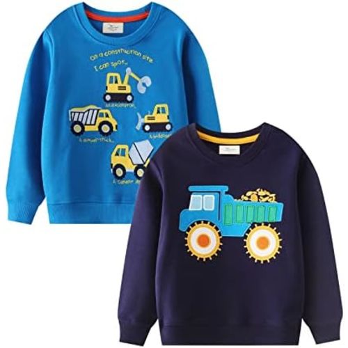 LOKTARC 2 Pack Toddler Boys Sweatshirts Patterned Long Sleeve Pullover Crewneck Tops Shirts
