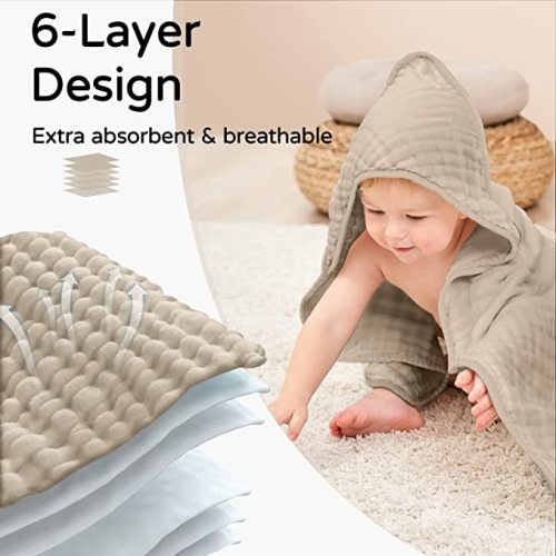 Yoofoss Hooded Baby Towels for Newborn 2 Pack 100% Muslin Cotton Baby Bath Towel with Hood for Babies, Infant, Toddler and Kids, Large 32x32Inch, Soft and Absorbent Newborn Essential - Beige & Coffee