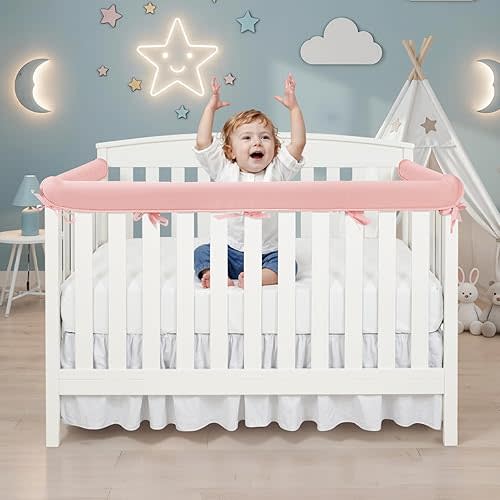 3Pcs Corner Edge Protector Strip, Mesh Fabric, Mesh RailGuard Teething Cover,Fits Most Full-Size (Pink)
