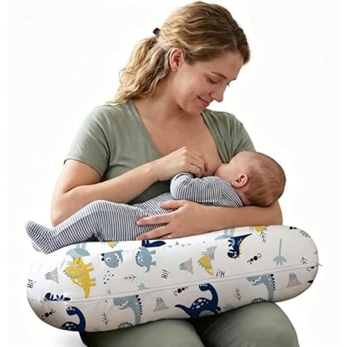 Nursing Pillow for Breastfeeding, Soft and Supportive Breastfeeding Pillow for Mom and Baby, Cute Feeding Pillow with Removable Cover for 0–12 Months, Dinosaurs World