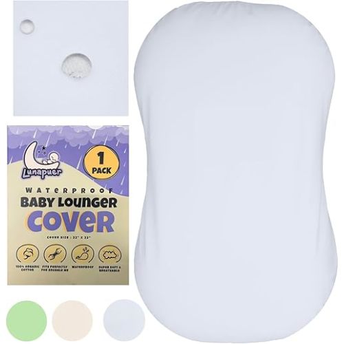 Snugglekid 100% Waterproof Baby Lounger Cover - 2-Ply Organic Cotton Slipcovers - Machine Washable - Gray