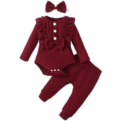 Baby Girl Clothes Newborn Infant Long Sleeve Ruffle Romper Floral Pants Outfit Set for 0-18 Months
