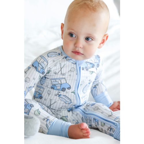 3-6M, Convertible Zip Romper in Caddie Crew Blue | Caden Lane
