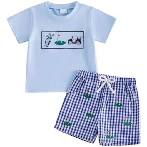 Toddler Boy Summer Outfits Baby Boy Animal Print Short Sleeves T-Shirt Plaid Shorts Set Infant Boy Clothes Set