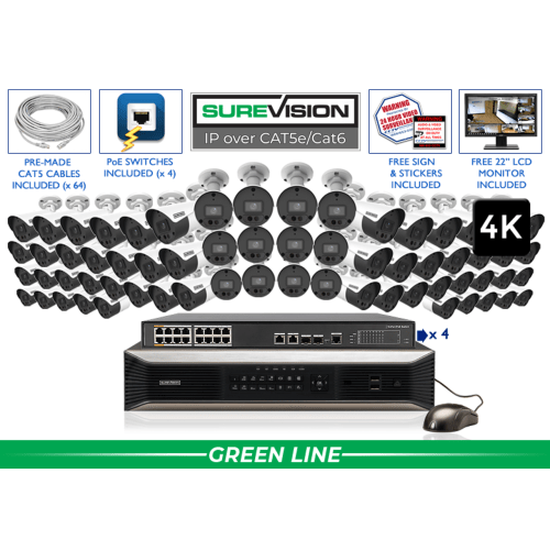 Business Security Camera System -  64 8MP (4K) IP NVR Camera System / 64IPBA8-N