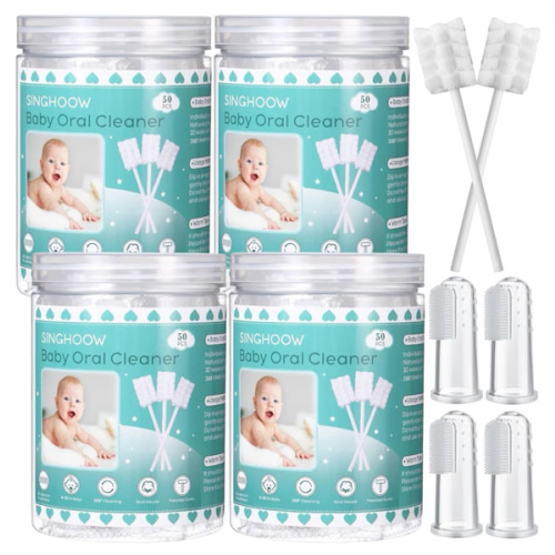 200 Pieces Baby Tongue Cleaner Disposable Infant Oral Cleaner with 4 Pieces Finger Toothbrush Soft Gauze Baby Mouth Newborn for Tooth Mouth Gum Dental Care(Blue)