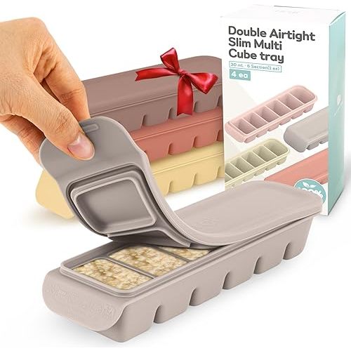 Silicone Ice Cube Freezer Tray with Lid, 100% Food-Grade Platinum Silicone,Leak Resistance & Dishwasher Safe for Baby Food Prep,Breast Milk,Purees - Korean Made (4 Sets 1 oz/6 Sections)