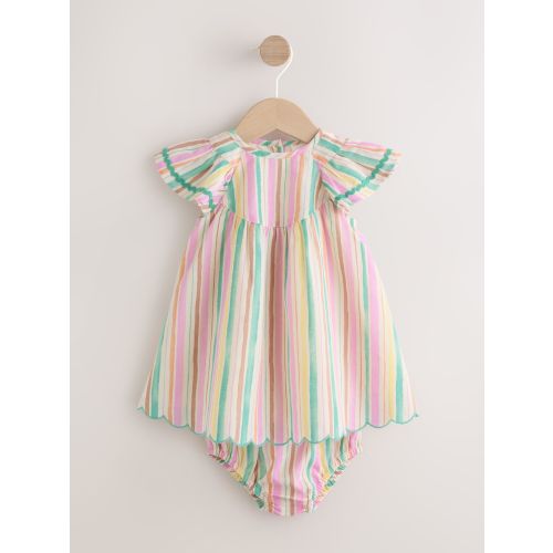 Multi Stripe Woven Baby Dress And Knickers 2 Piece Set (0mths-2yrs)