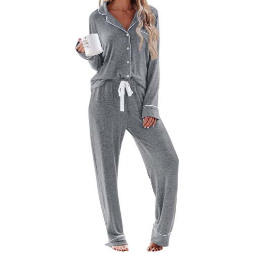 UVN Womens Pajama Sets Long Sleeve Top and Long Pants Soft Pjs Sleepwear Ladies Button Down Lounge Set